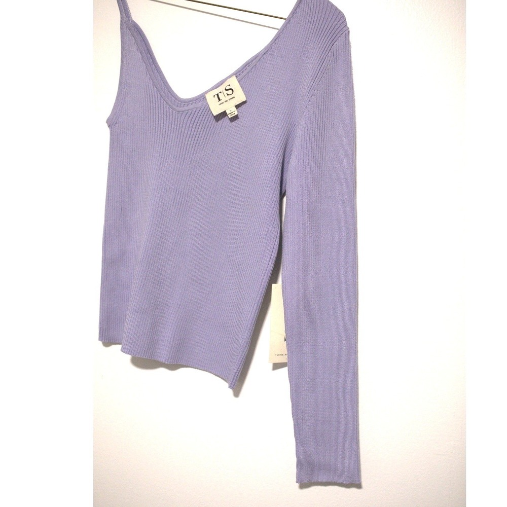 Twine and String Lavender Purple Asymmetrical One Shoulder Ribbed Knit Top L - Picture 4 of 6